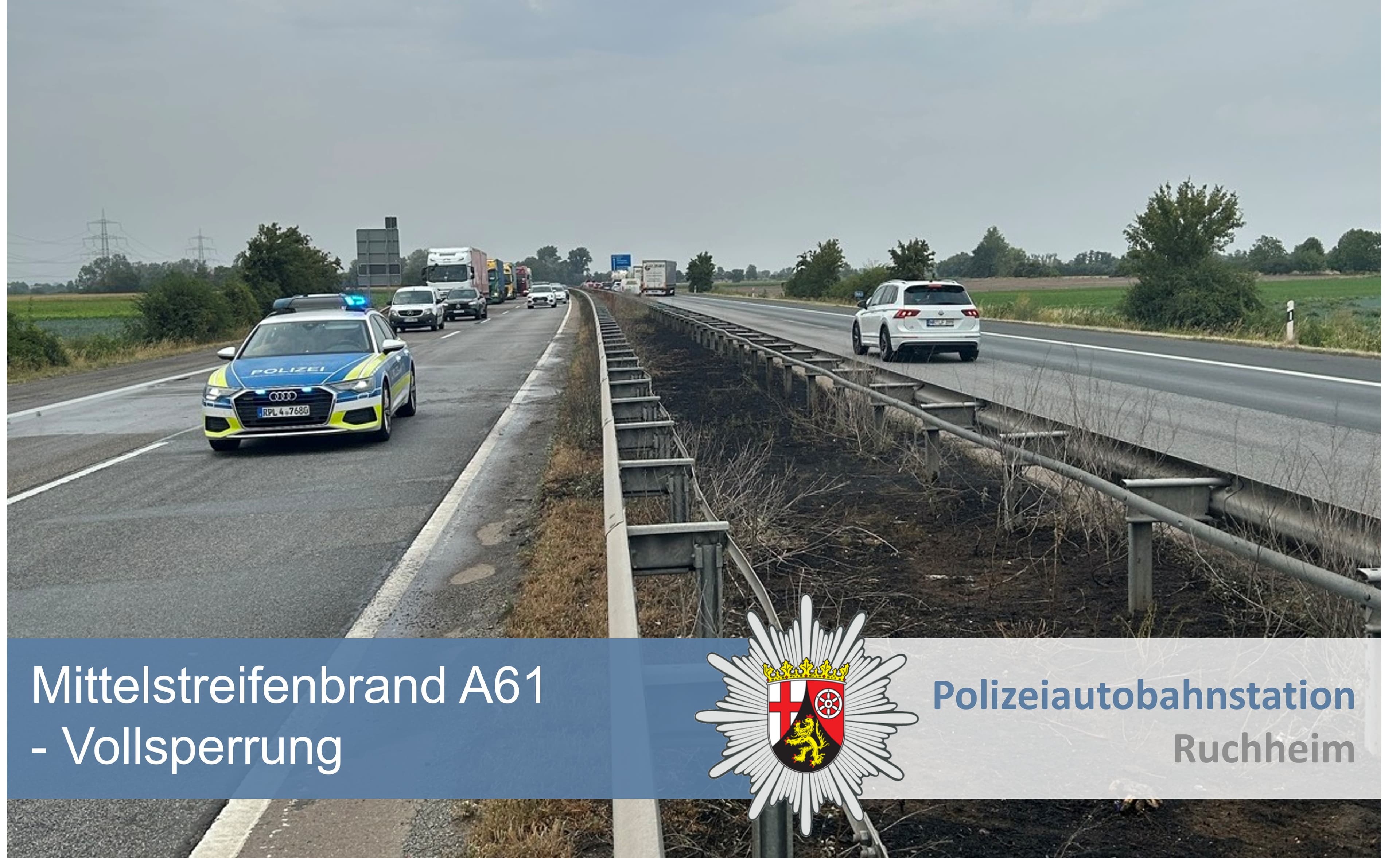 POL-PDNW: Polizeiautobahnstation Ruchheim - brennender Mittelstreifen auf der A61 bei Dannstadt