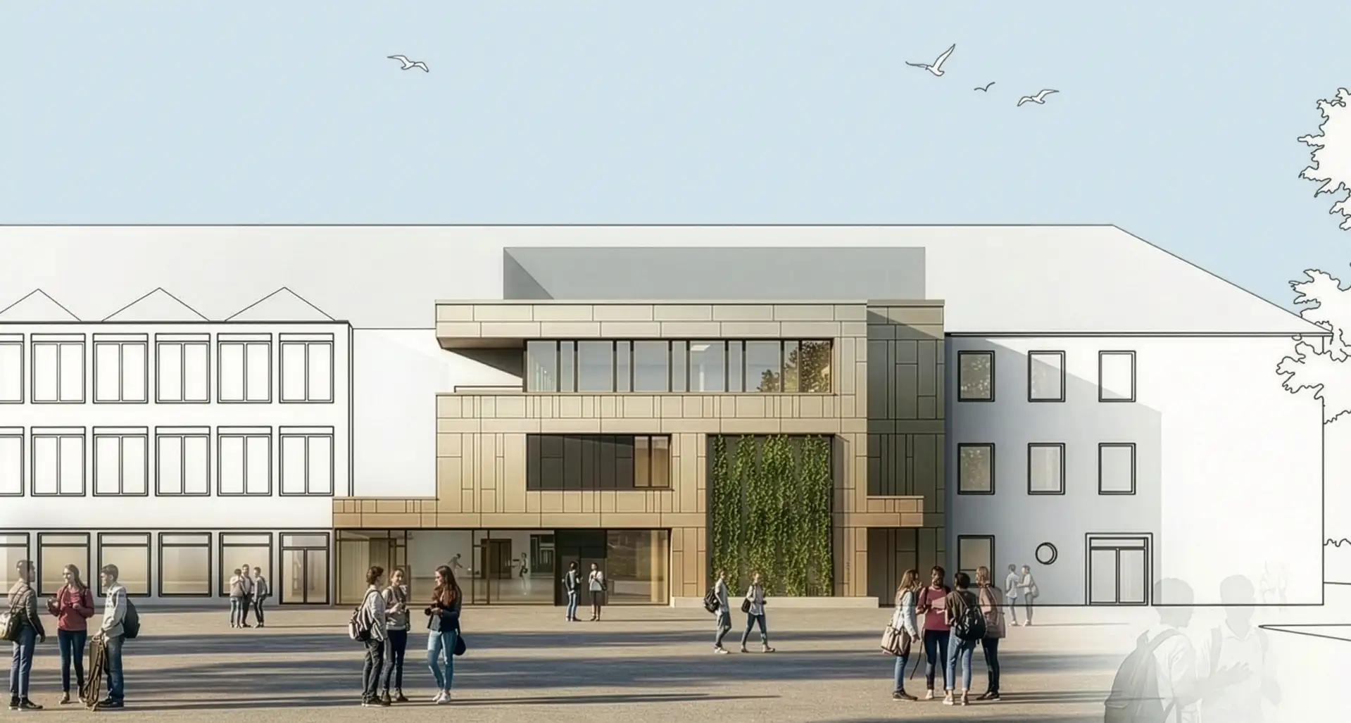 Visualisierung des Erweiterungsbaus der Clemens-Brentano-Overberg Realschule plus