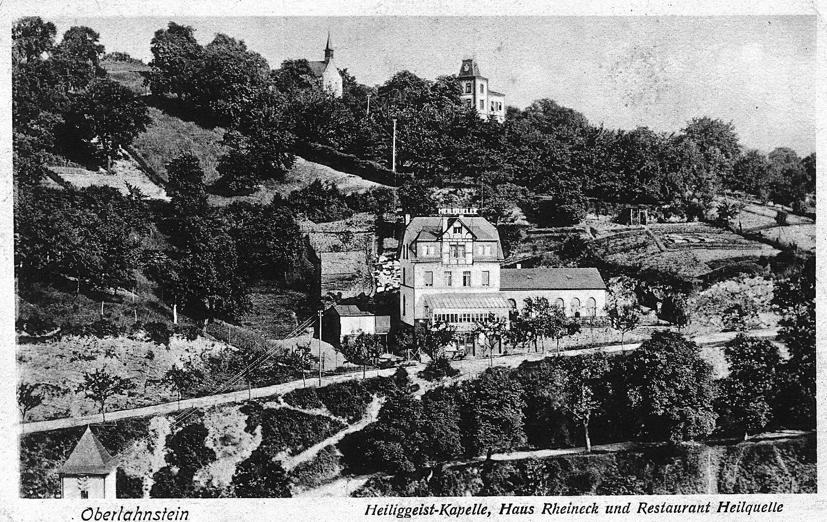 Ansichtskarte um 1910 mit Haus Rheineck (Villa Landmann) gegenüber der Heilig-Geist-Kapelle.