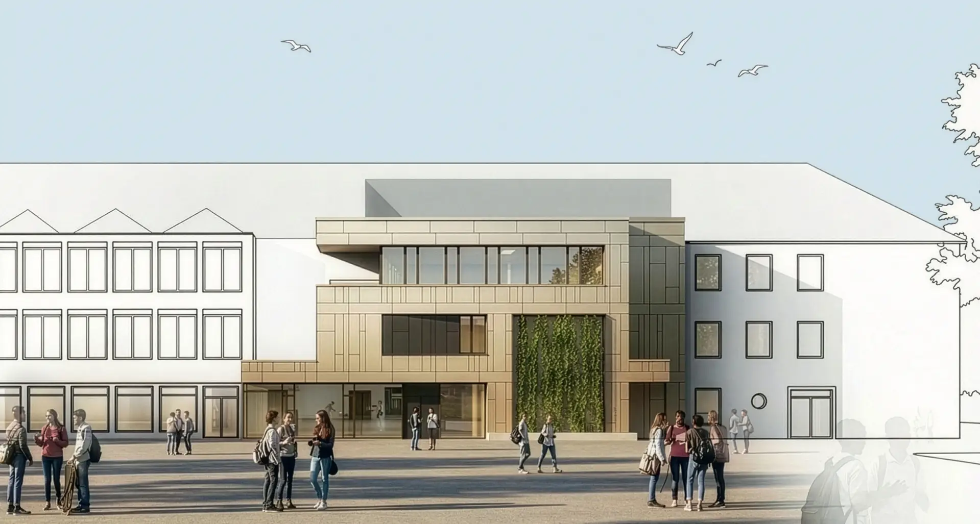 Visualisierung des Erweiterungsbaus der Clemens-Brentano-Overberg Realschule plus