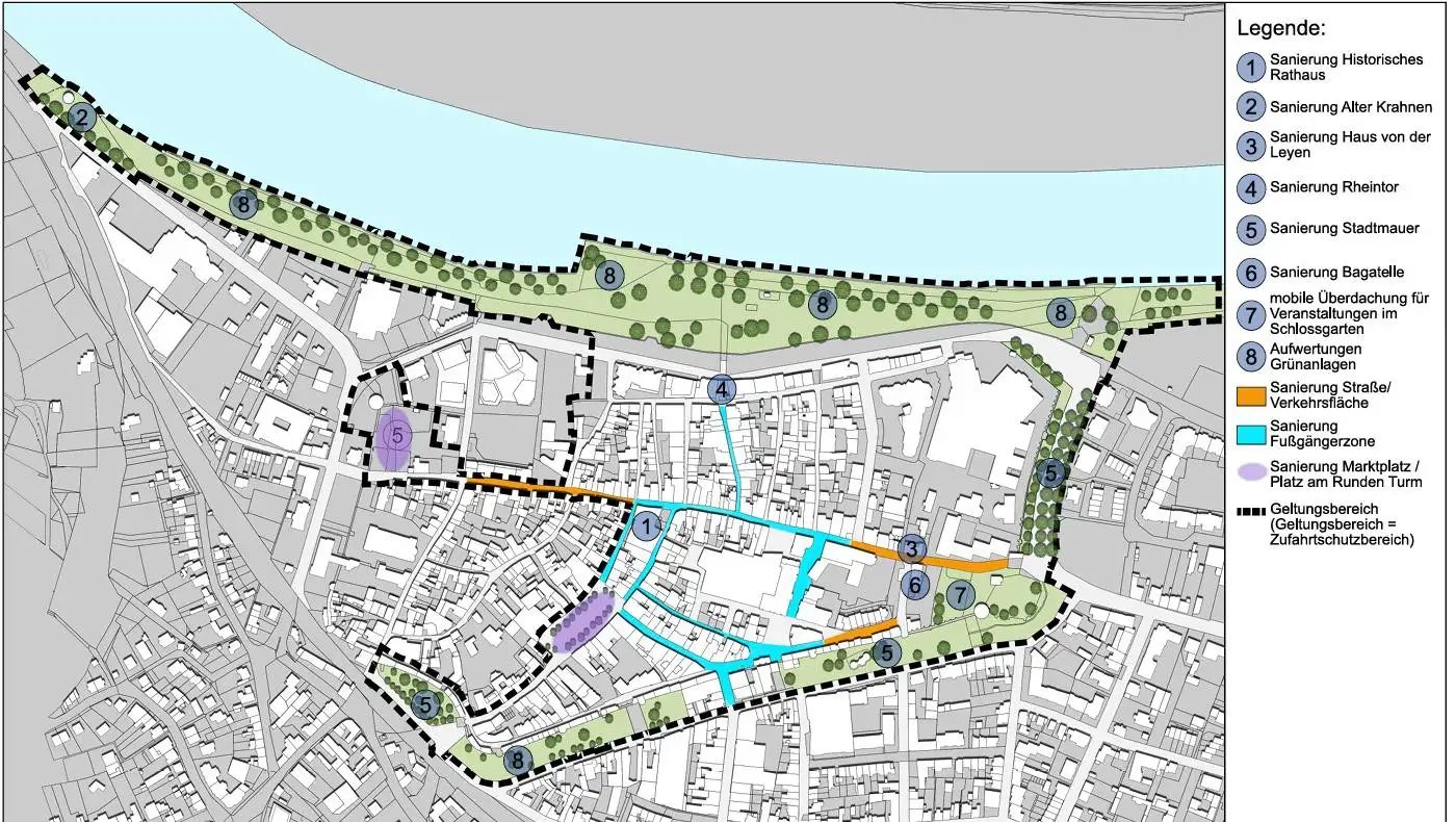 Übersichtsseite einer Pressemitteilung mit dem Text „Östliche Altstadt“ und Informationen zur Bestandsaufnahme, inklusive Bereich für einen QR-Code.