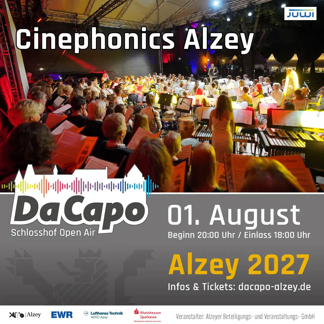 Quadratisches Werbemotiv mit dem Künstlernamen „Cinephonics“ im Rahmen einer DA-CAPO-Festivalgrafik.