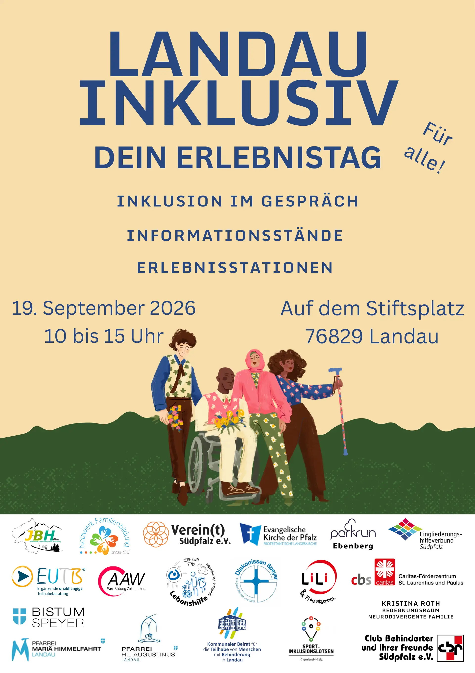 Motiv zu „Landau inklusiv – Dein Erlebnistag“ rund um die Stiftskirche in der Landauer Innenstadt.