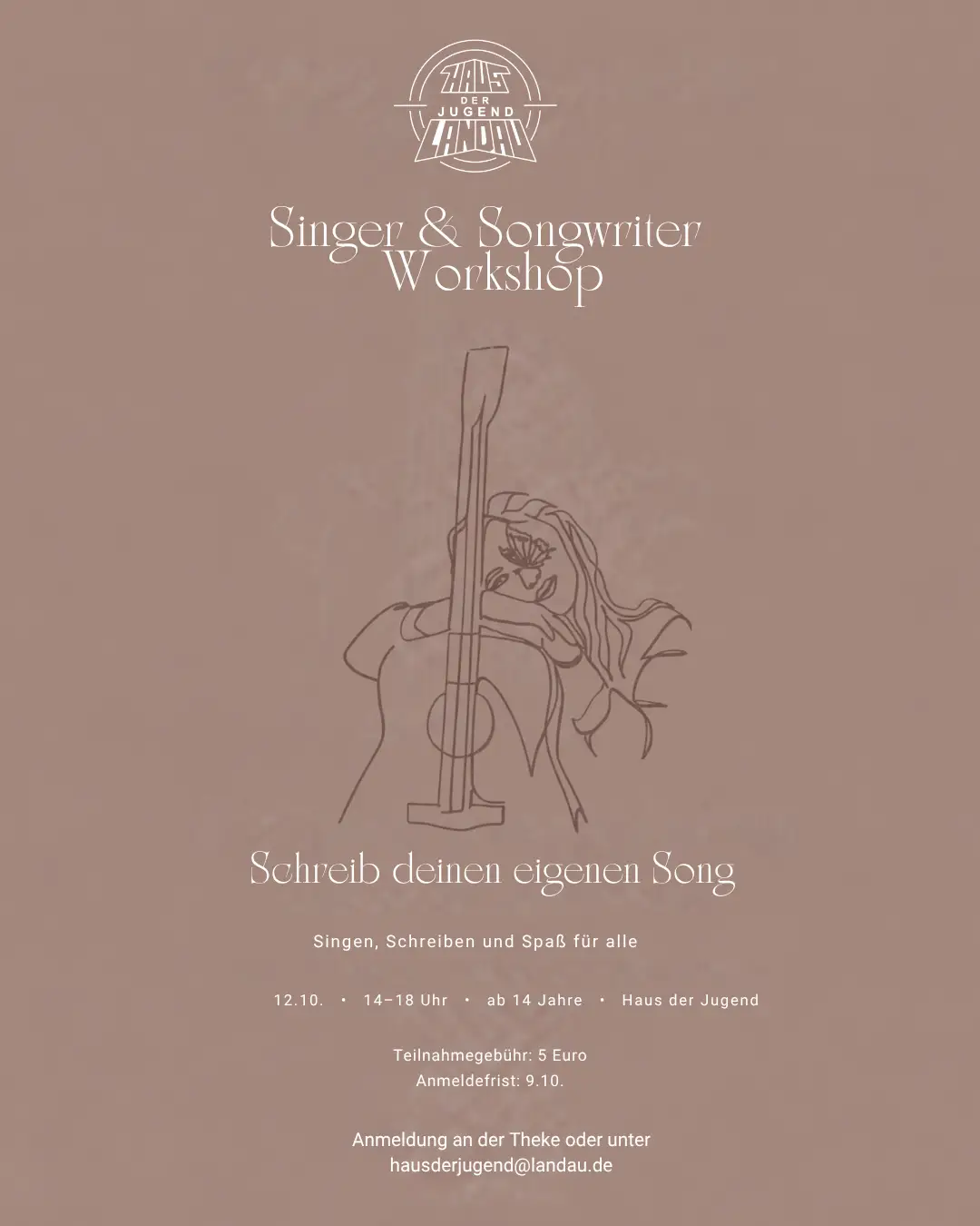 Informationsgrafik zur Pressemitteilung „Kreativ durch die Herbstferien“ mit Hinweis auf einen Singer&Songwriter- sowie einen Herbst-Art-Workshop für Kinder und Jugendliche.